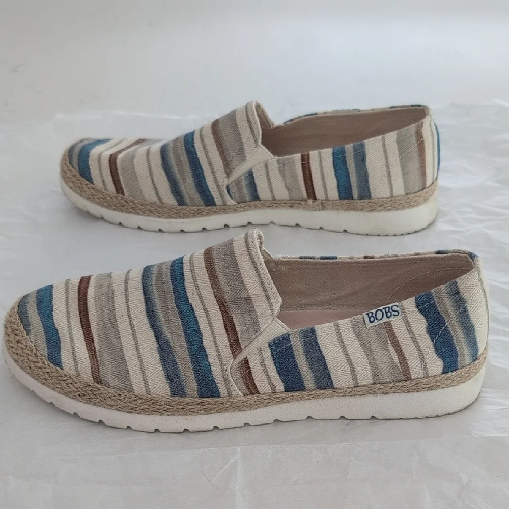 BOBS from Skechers Striped Flats - Blue, Brown, Cream - Picture 2 of 5